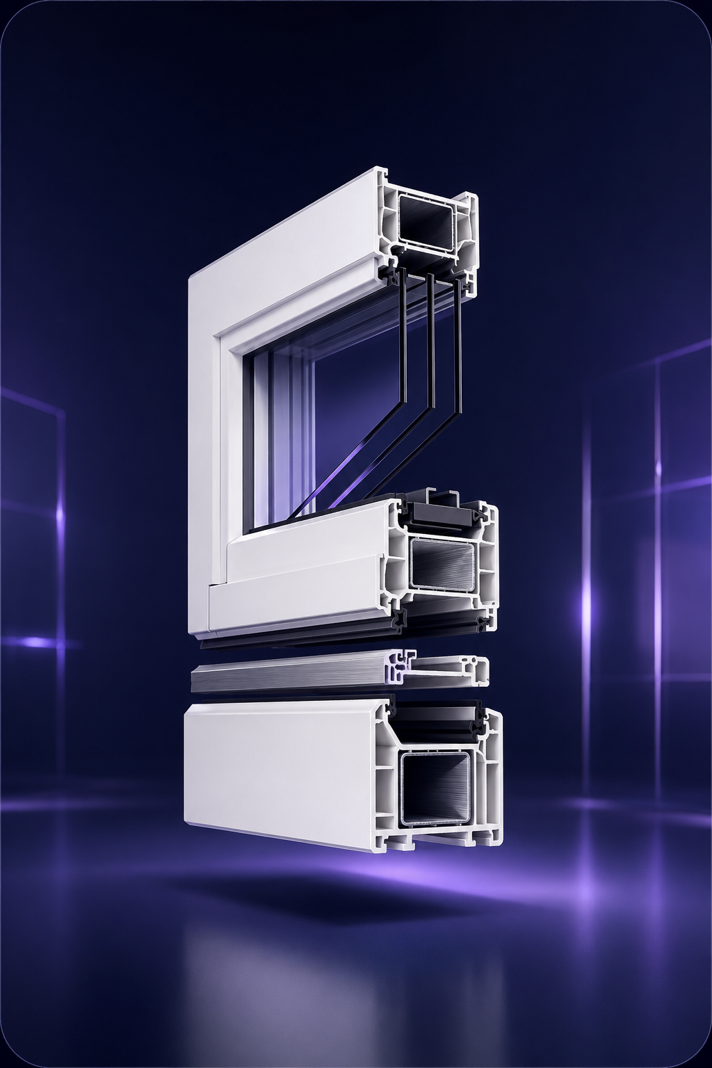 Stilisierte 3D-Darstellung eines Fensterprofils
