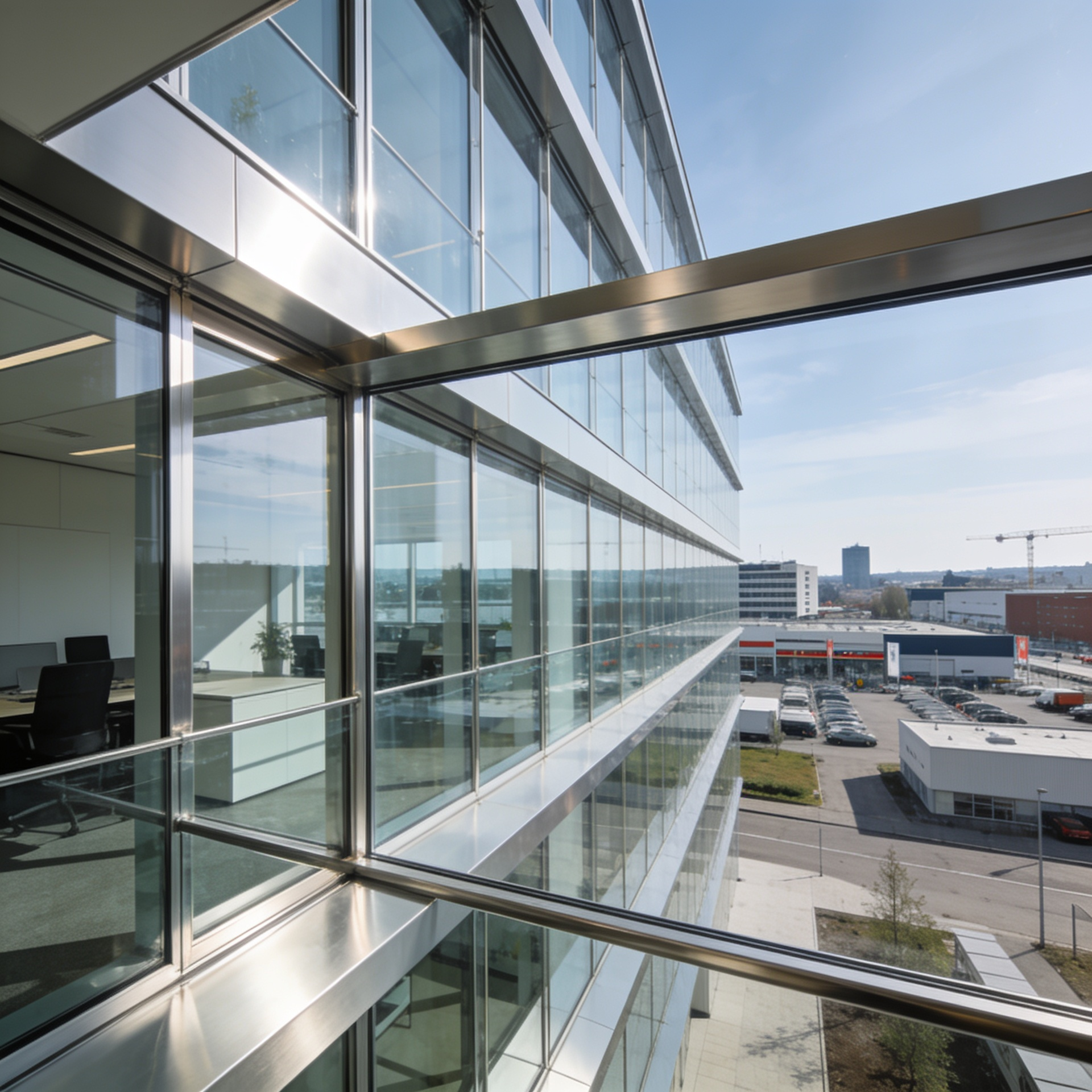 Aluminiumfenster an einem Gewerbeobjekt als beispielhafte Visualisierung